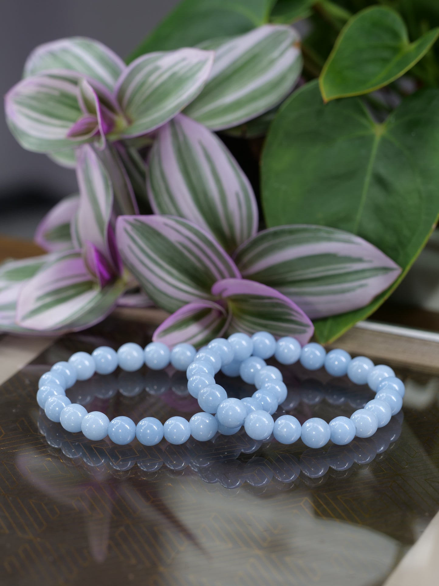 Blue Angelite 8mm Beaded Natural Gemstone Elastic Bracelet, Genuine Top Grade Gift Jewelry, Men Women Fashion Crystal Energy Jewellery