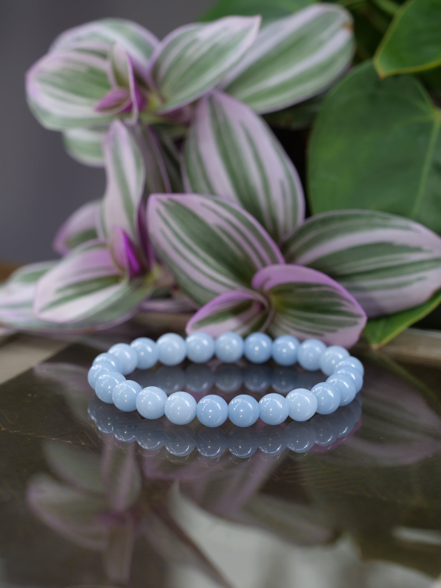 Blue Angelite 8mm Beaded Natural Gemstone Elastic Bracelet, Genuine Top Grade Gift Jewelry, Men Women Fashion Crystal Energy Jewellery