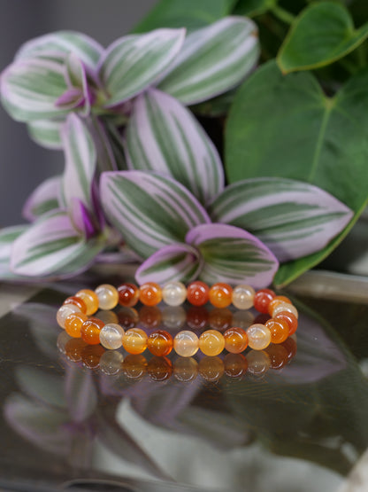 Orange Carnelian 8mm Beaded Natural Gemstone Elastic Bracelet, Genuine Top Grade Gift Jewelry, Men Women Fashion Crystal Energy Jewellery