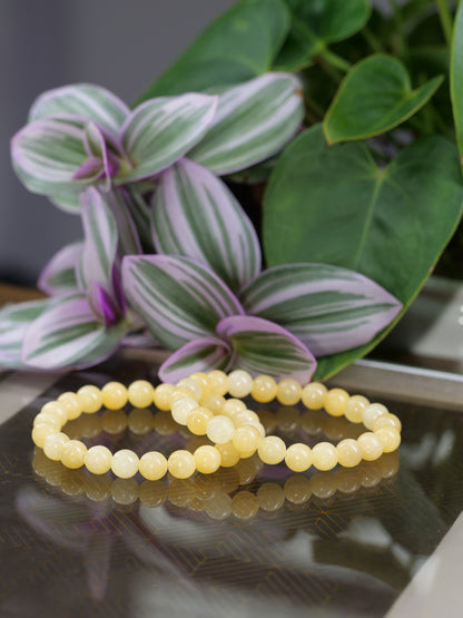 Yellow Jade 8mm Beaded Natural Gemstone Elastic Bracelet, Genuine Top Grade Gift Jewelry, Men Women Fashion Crystal Energy Jewellery