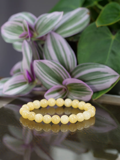 Yellow Jade 8mm Beaded Natural Gemstone Elastic Bracelet, Genuine Top Grade Gift Jewelry, Men Women Fashion Crystal Energy Jewellery