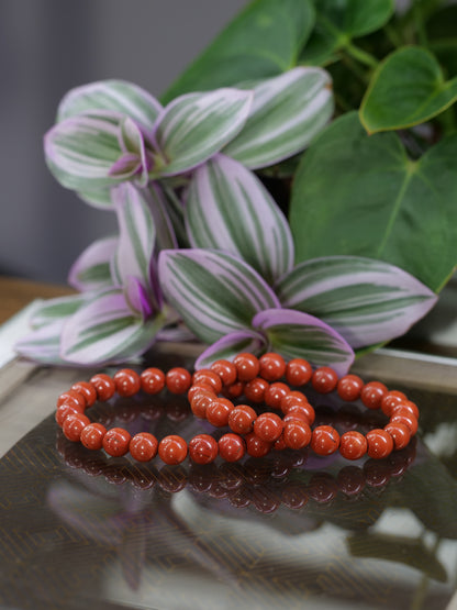 Red Jasper 8mm Beaded Natural Gemstone Elastic Bracelet, Genuine Top Grade Gift Jewelry, Men Women Fashion Crystal Energy Jewellery