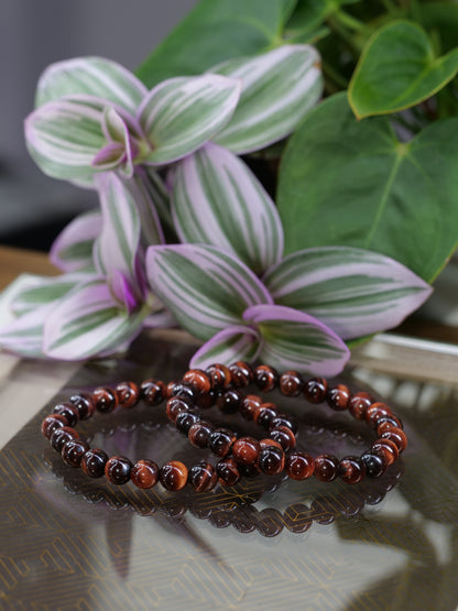 Red Tigers Eye 8mm Beaded Natural Gemstone Elastic Bracelet, Genuine Top Grade Gift Jewelry, Men Women Fashion Crystal Energy Jewellery