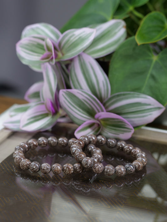 Brown Snowflake Obsidian 8mm Beaded Natural Gemstone Elastic Bracelet, Genuine Top Grade Gift Jewelry, Men Women Fashion Crystal Energy Jewellery