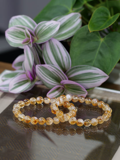 Citrine 8mm Beaded Natural Gemstone Elastic Bracelet, Genuine Top Grade Gift Jewelry, Men Women Fashion Crystal Energy Jewellery