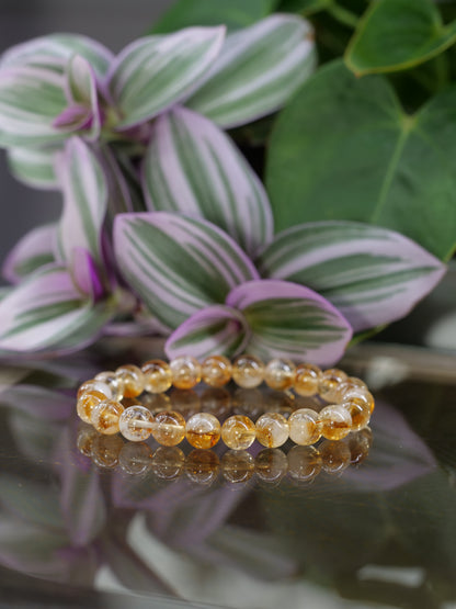 Citrine 8mm Beaded Natural Gemstone Elastic Bracelet, Genuine Top Grade Gift Jewelry, Men Women Fashion Crystal Energy Jewellery