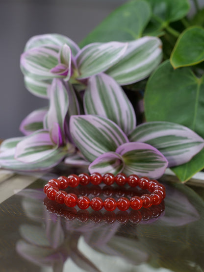 Red Carnelian 8mm Beaded Natural Gemstone Elastic Bracelet, Genuine Top Grade Gift Jewelry, Men Women Fashion Crystal Energy Jewellery