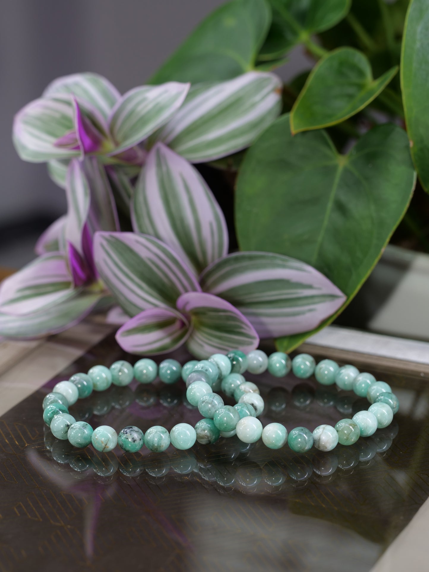 Emerald 8mm Beaded Natural Gemstone Elastic Bracelet, Genuine Top Grade Gift Jewelry, Men Women Fashion Crystal Energy Jewellery