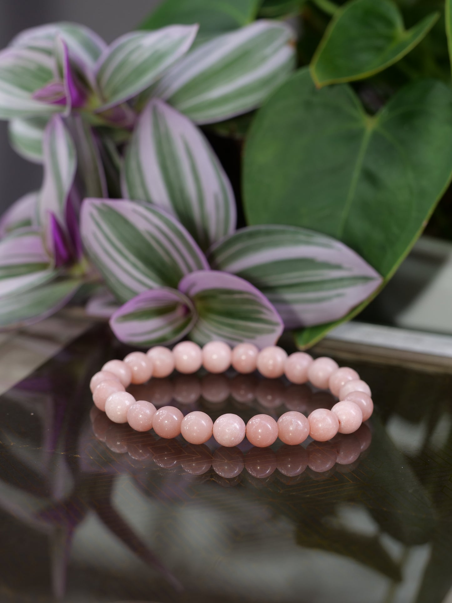 Pink Opal 8mm Beaded Natural Gemstone Elastic Bracelet, Genuine Top Grade Gift Jewelry, Men Women Fashion Crystal Energy Jewellery