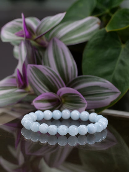 Aquamarine 8mm Beaded Natural Gemstone Elastic Bracelet, Genuine Top Grade Gift Jewelry, Men Women Fashion Crystal Energy Jewellery