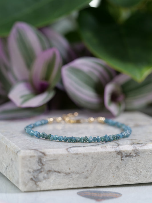 Blue Diamond Raw 3mm Beaded Natural Gemstone Sterling Silver/14ct Gold Filled Bracelet, Genuine Top Grade Gift Jewelry, Woman Jewellery