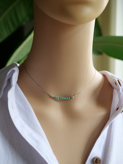 Turquoise Anhui Natural Gemstone Sterling Silver Dainty Necklace, Genuine Top Grade Gift Jewelry, Women Crystal Energy Jewellery