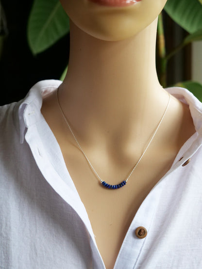 Lapis Lazuli 4mm Natural Gemstone Sterling Silver Dainty Necklace, Genuine Top Grade Gift Jewelry, Women Crystal Energy Jewellery