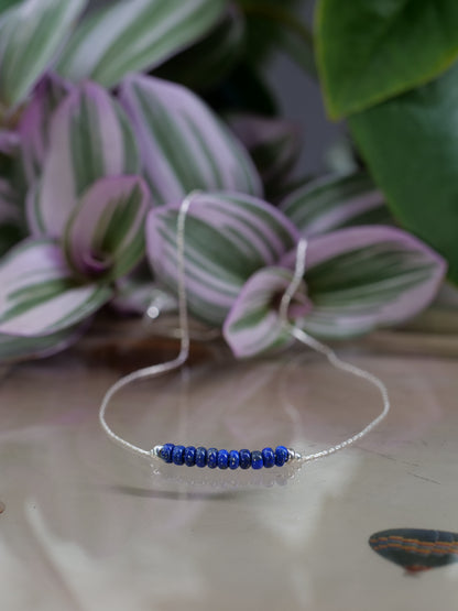 Lapis Lazuli 4mm Natural Gemstone Sterling Silver Dainty Necklace, Genuine Top Grade Gift Jewelry, Women Crystal Energy Jewellery