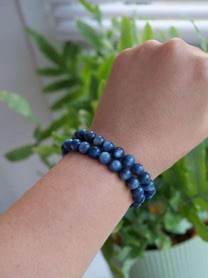 Blue Kyanite 8mm Beaded Natural Gemstone Elastic Bracelet, Genuine Top Grade Gift Jewelry, Men Women Fashion Crystal Energy Jewellery