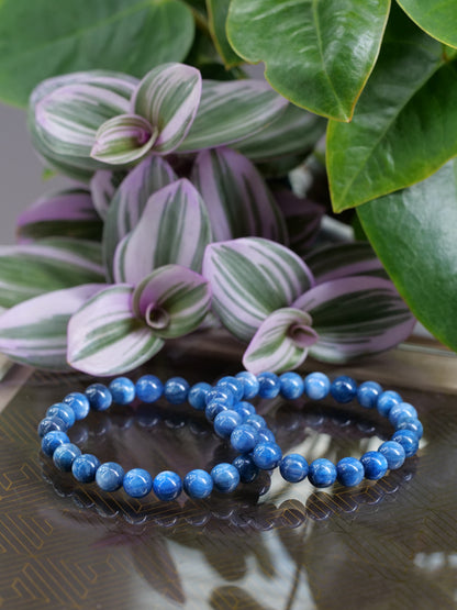 Blue Kyanite 8mm Beaded Natural Gemstone Elastic Bracelet, Genuine Top Grade Gift Jewelry, Men Women Fashion Crystal Energy Jewellery