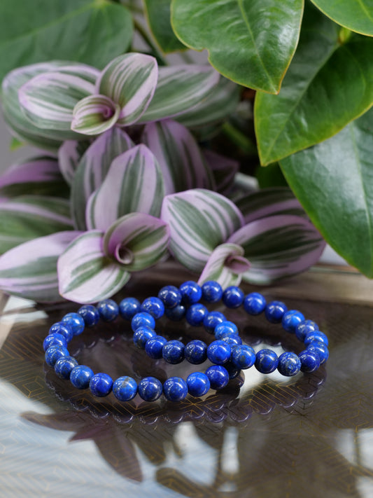 Lapis Lazuli 8mm Beaded Natural Gemstone Elastic Bracelet, Genuine Top Grade Gift Jewelry, Men Women Fashion Crystal Energy Jewellery