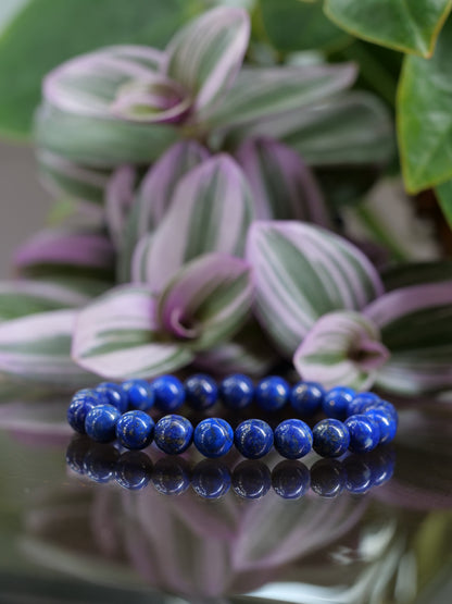 Lapis Lazuli 8mm Beaded Natural Gemstone Elastic Bracelet, Genuine Top Grade Gift Jewelry, Men Women Fashion Crystal Energy Jewellery