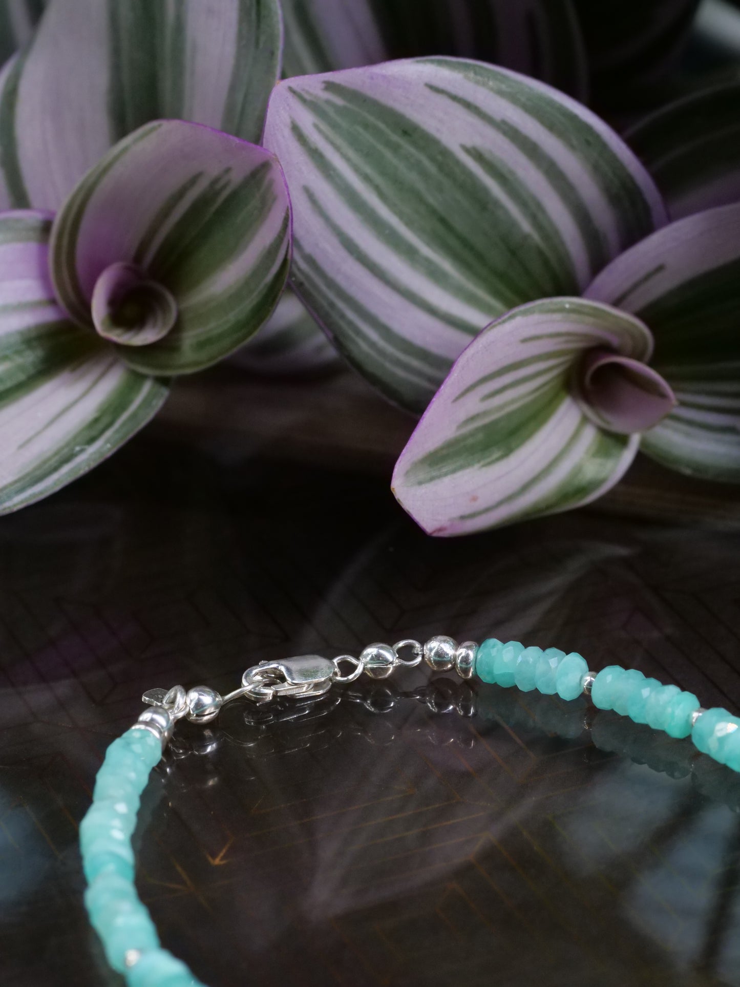 Amazonite Mozambique 3mm Beaded Natural Gemstone Sterling Silver Dainty Bracelet, Genuine Top Grade Gift Jewelry, Women Fashion Jewellery