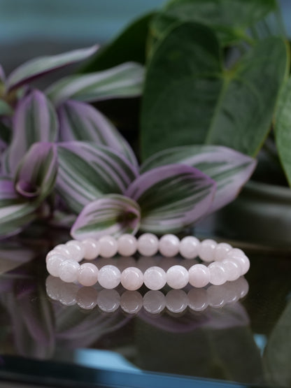 Rose Quartz 8mm Beaded Natural Gemstone Elastic Bracelet, Genuine Top Grade Gift Jewelry, Men Women Fashion Crystal Energy Jewellery