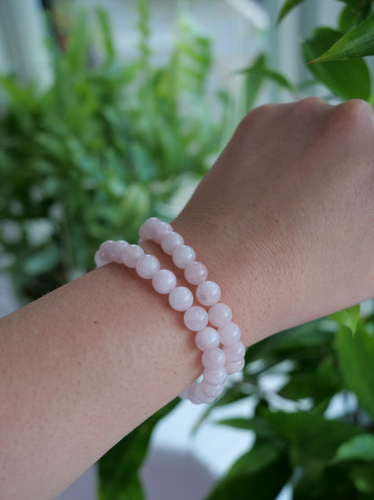 Rose Quartz 8mm Beaded Natural Gemstone Elastic Bracelet, Genuine Top Grade Gift Jewelry, Men Women Fashion Crystal Energy Jewellery