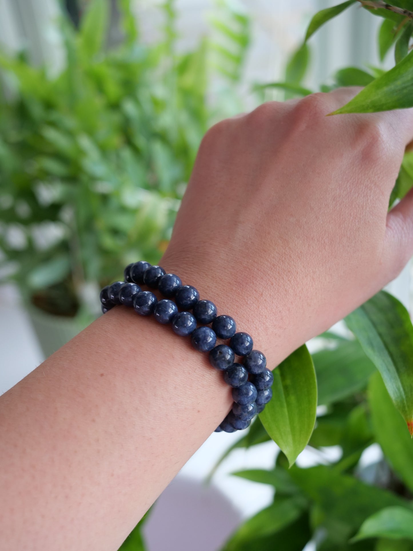 Sapphire 8mm Beaded Natural Gemstone Elastic Bracelet, Genuine Top Grade Gift Jewelry, Men Women Fashion Crystal Energy Jewellery