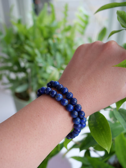 Lapis Lazuli 8mm Beaded Natural Gemstone Elastic Bracelet, Genuine Top Grade Gift Jewelry, Men Women Fashion Crystal Energy Jewellery