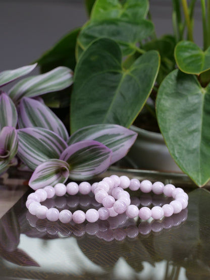 Kunzite 8mm Beaded Natural Gemstone Elastic Bracelet, Genuine Top Grade Gift Jewelry, Men Women Fashion Crystal Energy Jewellery