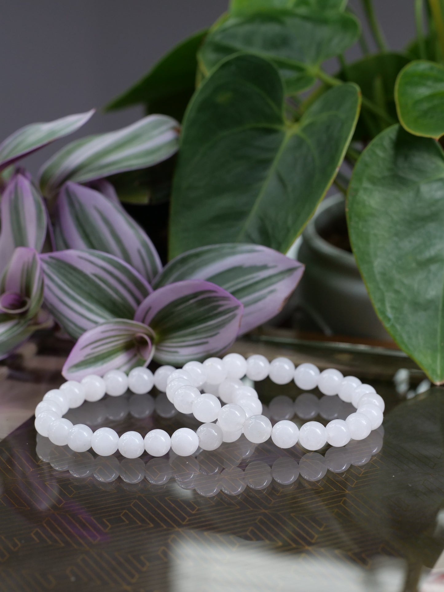 White Jade 8mm Beaded Natural Gemstone Elastic Bracelet, Genuine Top Grade Gift Jewelry, Men Women Fashion Crystal Energy Jewellery