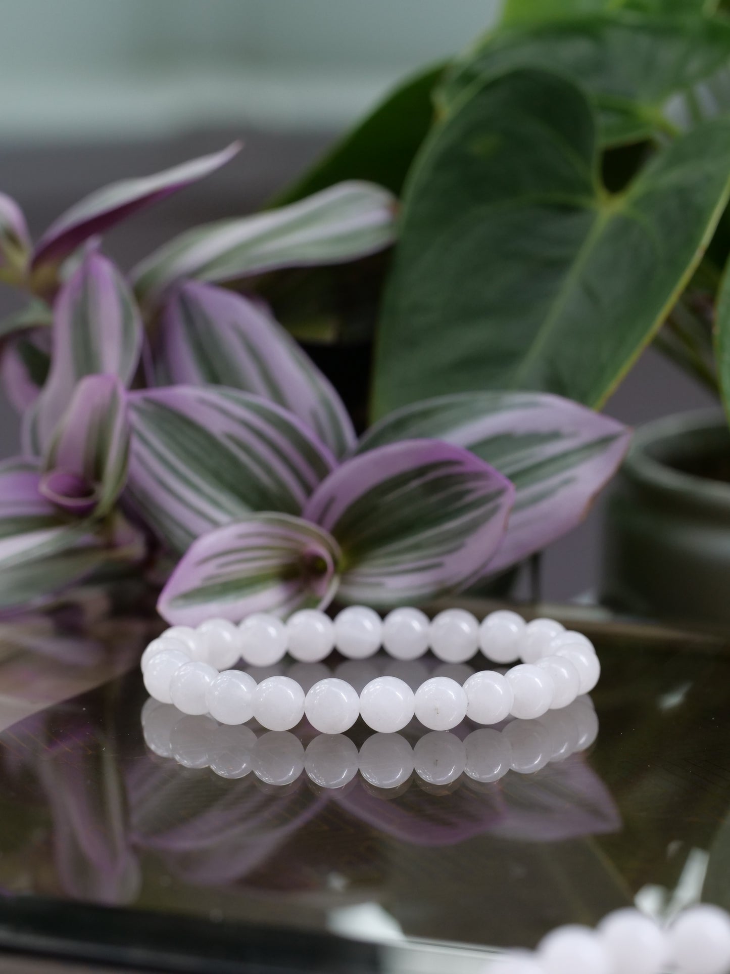 White Jade 8mm Beaded Natural Gemstone Elastic Bracelet, Genuine Top Grade Gift Jewelry, Men Women Fashion Crystal Energy Jewellery