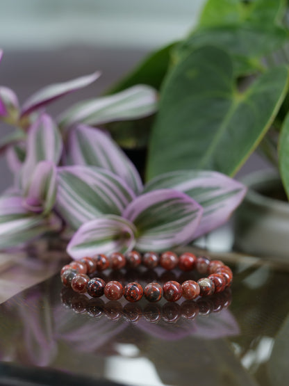 Brecciated Jasper 8mm Beaded Natural Gemstone Elastic Bracelet, Genuine Top Grade Gift Jewelry, Men Women Fashion Crystal Energy Jewellery