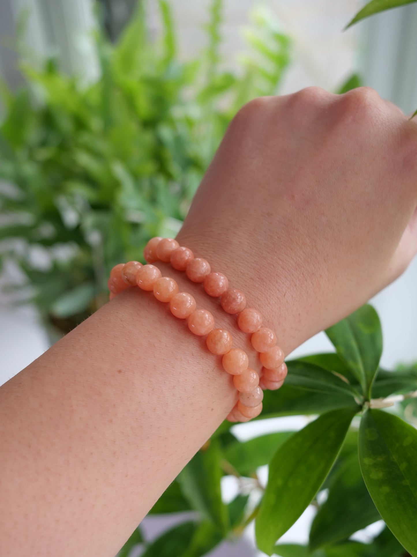 Orange Calcite 8mm Beaded Natural Gemstone Elastic Bracelet, Genuine Top Grade Gift Jewelry, Men Women Fashion Crystal Energy Jewellery