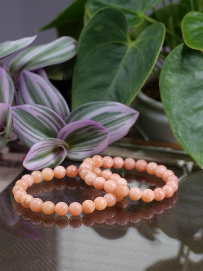 Orange Calcite 8mm Beaded Natural Gemstone Elastic Bracelet, Genuine Top Grade Gift Jewelry, Men Women Fashion Crystal Energy Jewellery