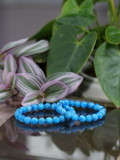 Blue Apatite 8mm Beaded Natural Gemstone Elastic Bracelet, Genuine Top Grade Gift Jewelry, Men Women Fashion Crystal Energy Jewellery