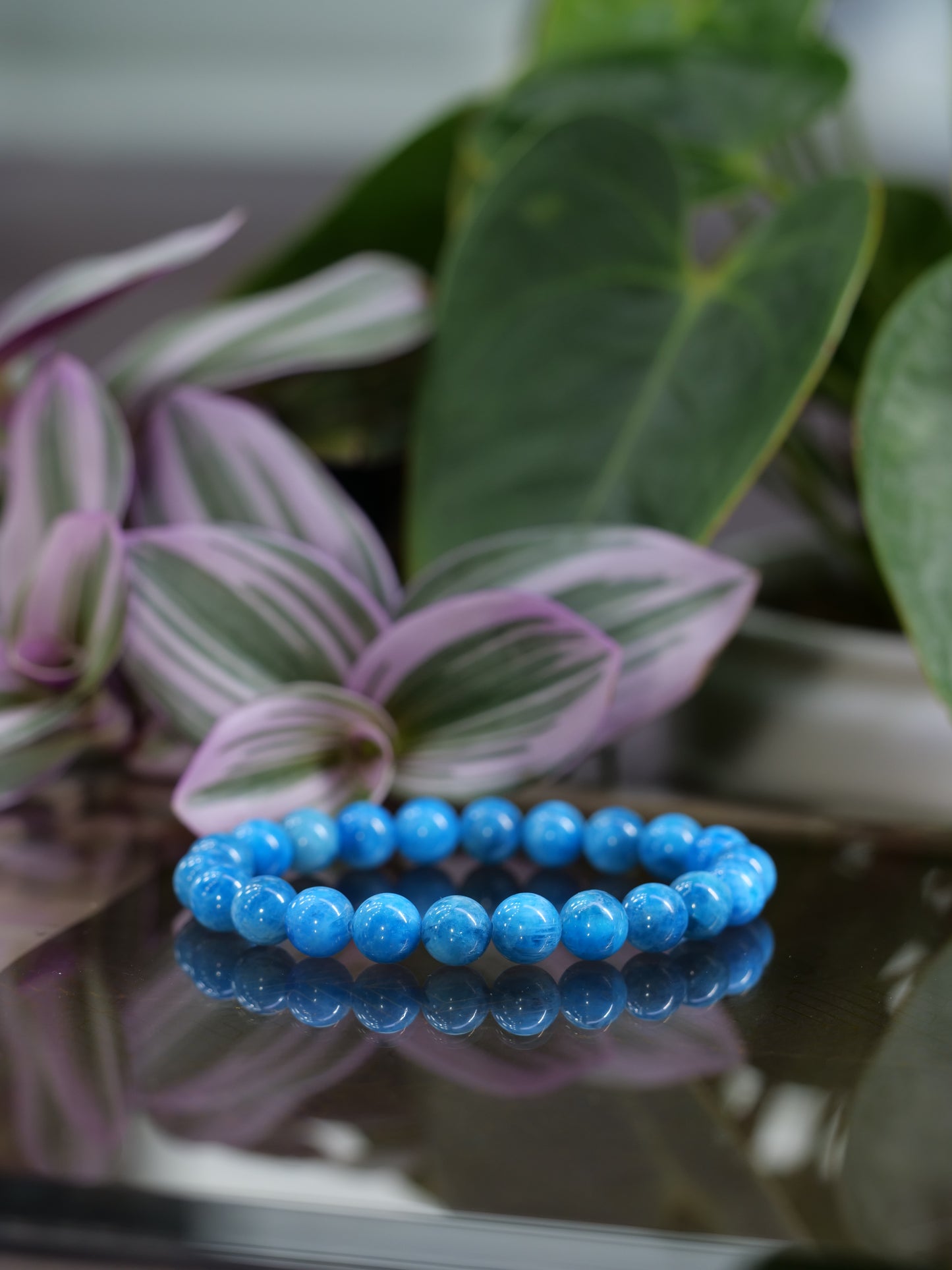 Blue Apatite 8mm Beaded Natural Gemstone Elastic Bracelet, Genuine Top Grade Gift Jewelry, Men Women Fashion Crystal Energy Jewellery