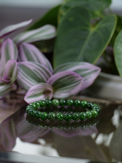 Chrome Diopside 8mm Beaded Natural Gemstone Elastic Bracelet, Genuine Top Grade Gift Jewelry, Men Women Fashion Crystal Energy Jewellery