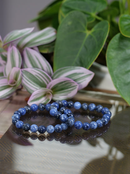 Sodalite 8mm Beaded Natural Gemstone Elastic Bracelet, Genuine Top Grade Gift Jewelry, Men Women Fashion Crystal Energy Jewellery