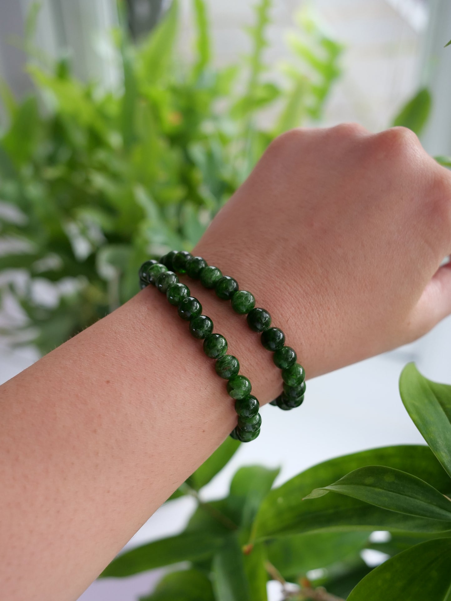 Chrome Diopside 8mm Beaded Natural Gemstone Elastic Bracelet, Genuine Top Grade Gift Jewelry, Men Women Fashion Crystal Energy Jewellery