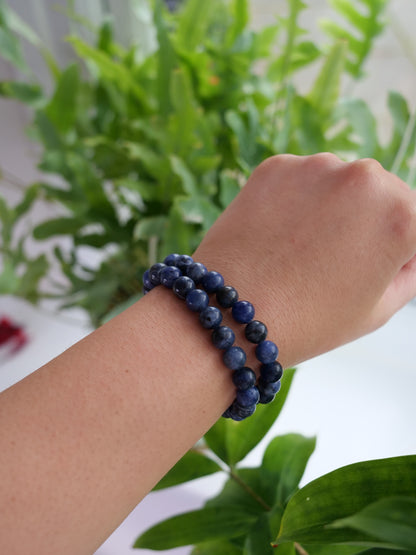 Sodalite 8mm Beaded Natural Gemstone Elastic Bracelet, Genuine Top Grade Gift Jewelry, Men Women Fashion Crystal Energy Jewellery