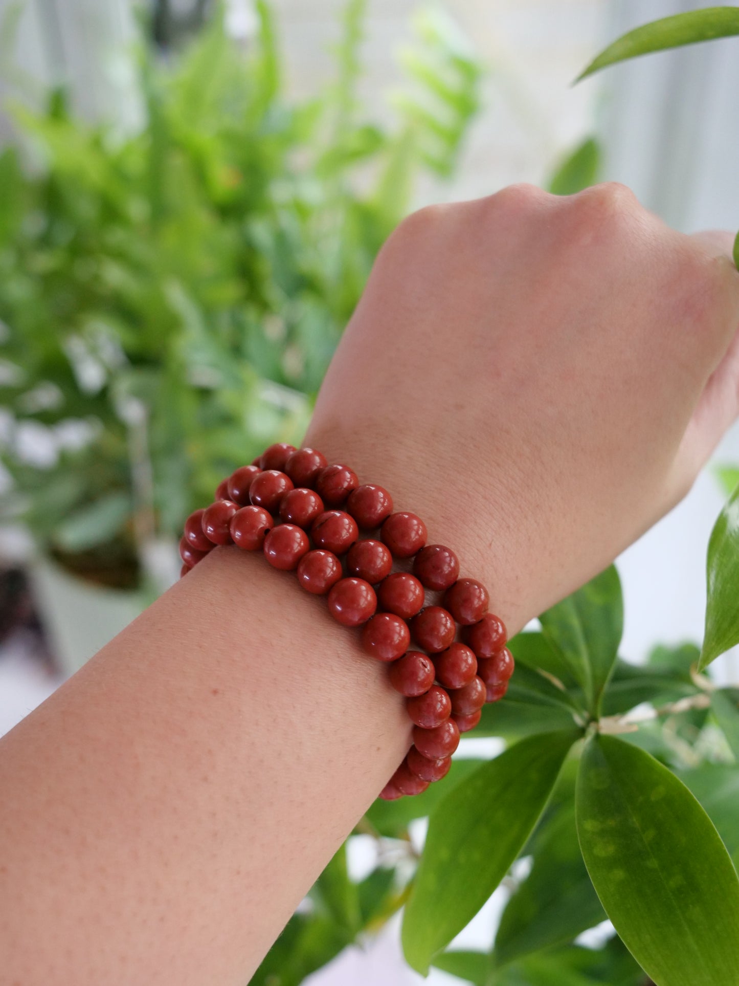 Red Jasper 8mm Beaded Natural Gemstone Elastic Bracelet, Genuine Top Grade Gift Jewelry, Men Women Fashion Crystal Energy Jewellery