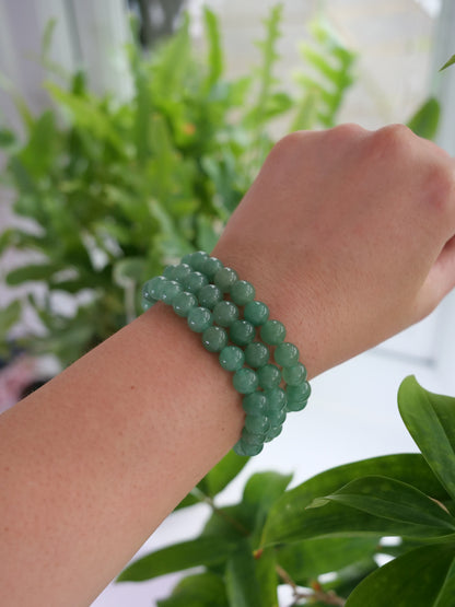 Green Aventurine 8mm Beaded Natural Gemstone Elastic Bracelet, Genuine Top Grade Gift Jewelry, Men Women Fashion Crystal Energy Jewellery