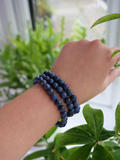 Dumortierite 8mm Beaded Natural Gemstone Elastic Bracelet, Genuine Top Grade Gift Jewelry, Men Women Fashion Crystal Energy Jewellery