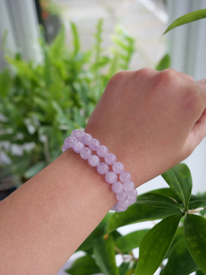 Lavender Amethyst 8mm Beaded Natural Gemstone Elastic Bracelet, Genuine Top Grade Gift Jewelry, Men Women Fashion Crystal Energy Jewellery