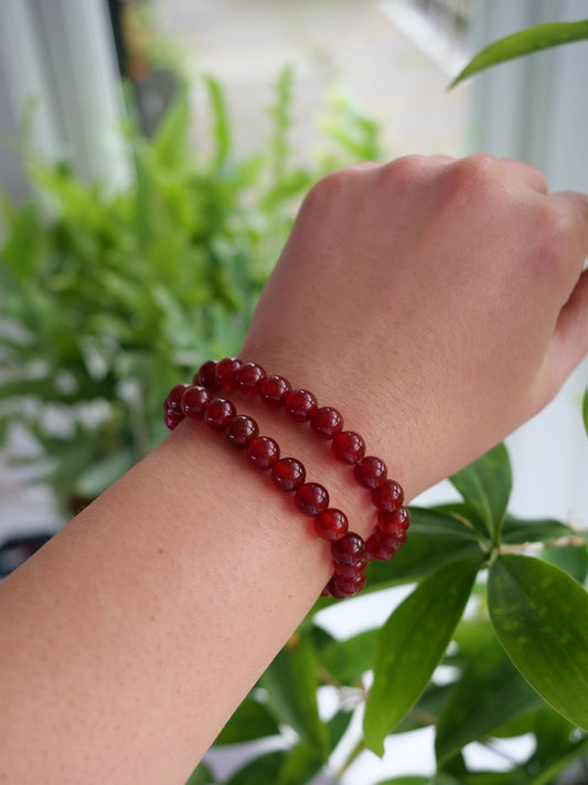 Red Carnelian 8mm Beaded Natural Gemstone Elastic Bracelet, Genuine Top Grade Gift Jewelry, Men Women Fashion Crystal Energy Jewellery