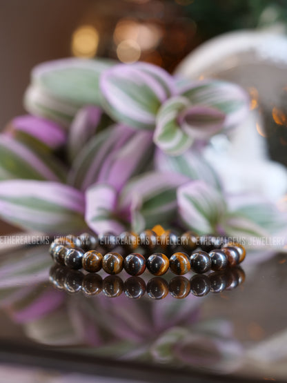 Tiger Iron 8mm Beaded Natural Gemstone Elastic Bracelet, Genuine Top Grade Gift Jewelry, Men Women Fashion Crystal Energy Jewellery