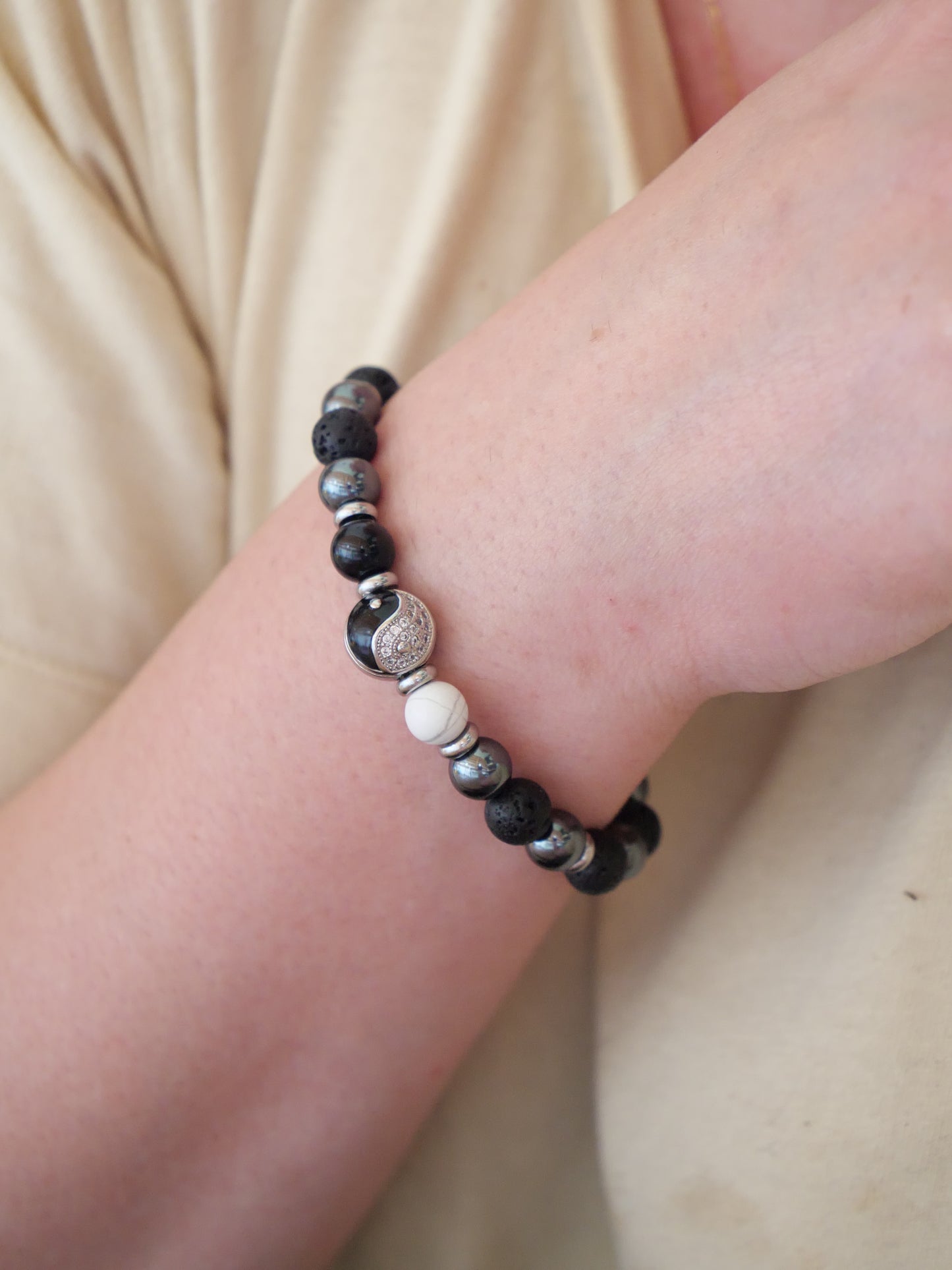 Yin Yang Natural Gemstone Elastic Bracelet