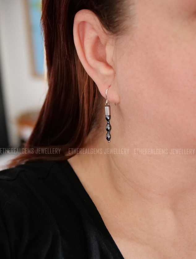 Hematite Dangle Sterling Silver Earrings, Genuine Top Grade Gift Jewelry, Women Fashion Jewellery, Gift for her, Drop earrings