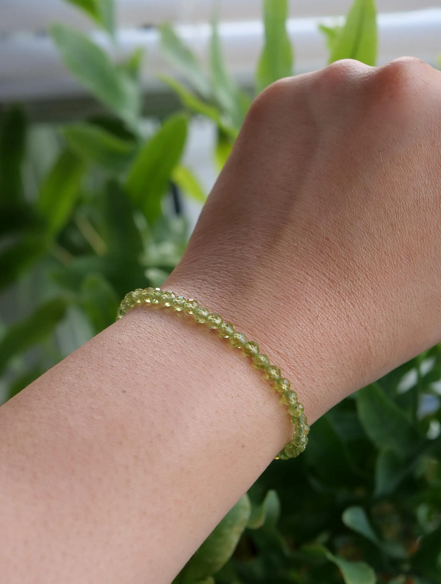 Peridot 4mm Beaded Natural Gemstone Sterling Silver/14ct Gold Filled Bracelet, Genuine Top Grade Gift Jewelry, Women Fashion Jewellery