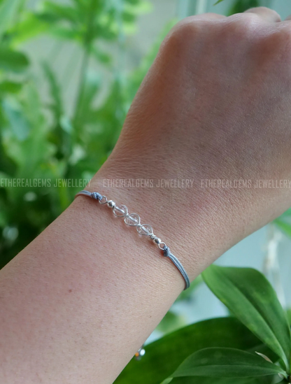 April birthstone, Aries bracelet, Cord bracelet, Diamond Herkimer bracelet, Taurus bracelet, Gemstone bracelet, Gift, Bar bracelet