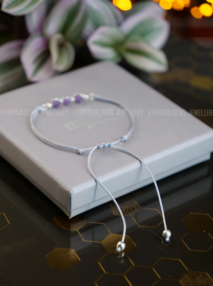 February birthstone, Aquarius bracelet, Cord bracelet, Amethyst bracelet, Pisces bracelet, Gemstone bracelet, Gift, Wire wrapped jewellery